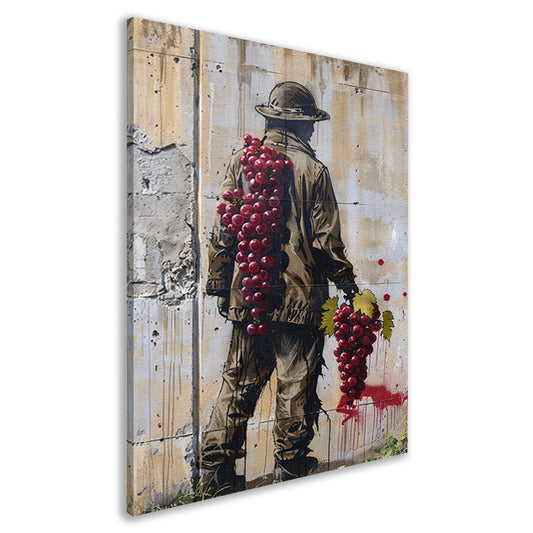 De Wijnboer Omhelsd door Druiven canvas