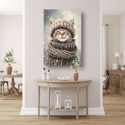 Kat met Sjaal en Muts in Sneeuw poster