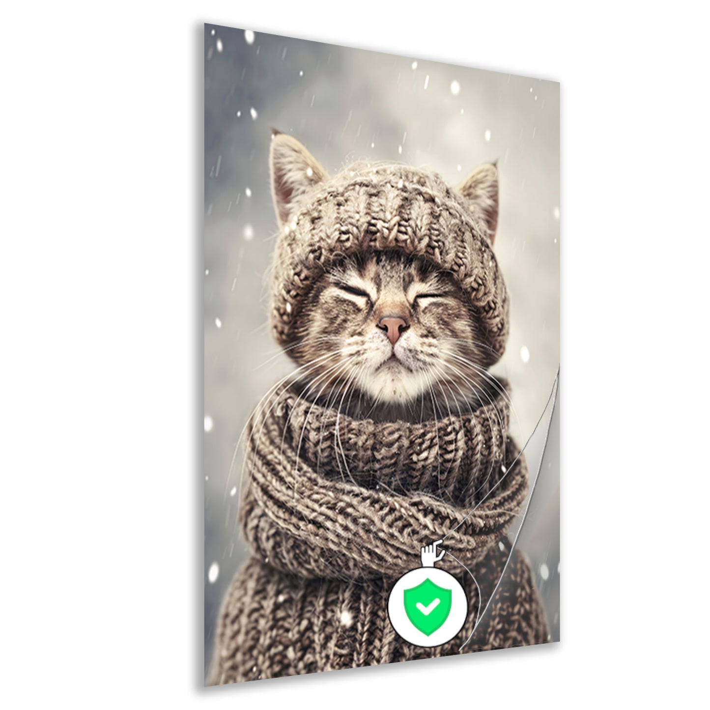 Kat met Sjaal en Muts in Sneeuw poster