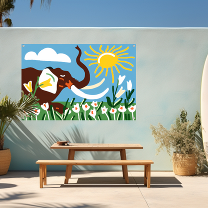 Vrolijke olifant onder een heldere zon tuinposter