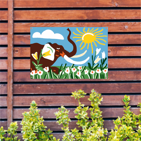Vrolijke olifant onder een heldere zon tuinposter