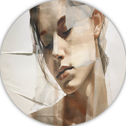 Versplinterd Gezicht in Neutrale Tinten aluminium muurcirkel