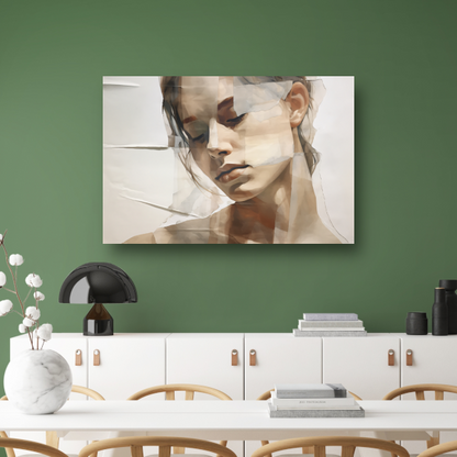 Versplinterd Gezicht in Neutrale Tinten canvas met baklijst