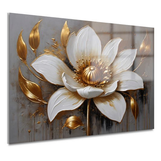 Elegante Witte Bloem met Gouden Accenten acrylglas