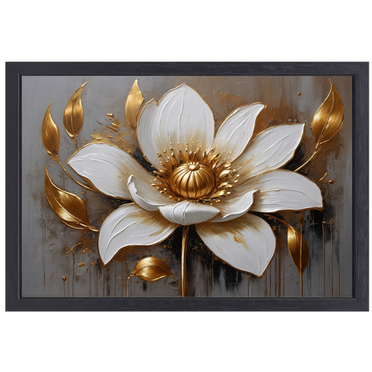 Elegante Witte Bloem met Gouden Accenten canvas met baklijst