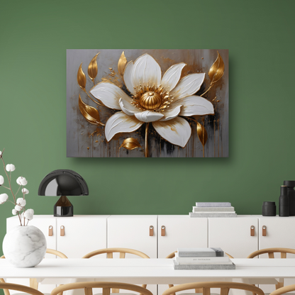 Elegante Witte Bloem met Gouden Accenten canvas