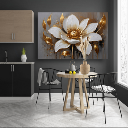 Elegante Witte Bloem met Gouden Accenten canvas