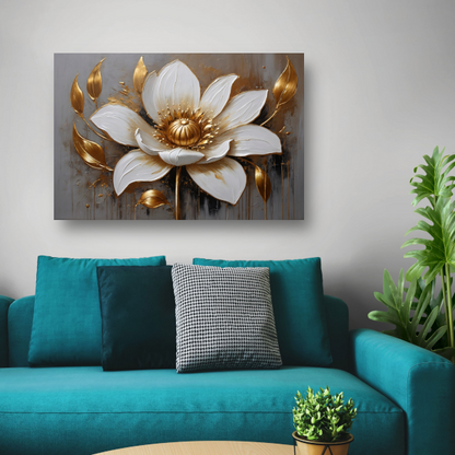 Elegante Witte Bloem met Gouden Accenten canvas