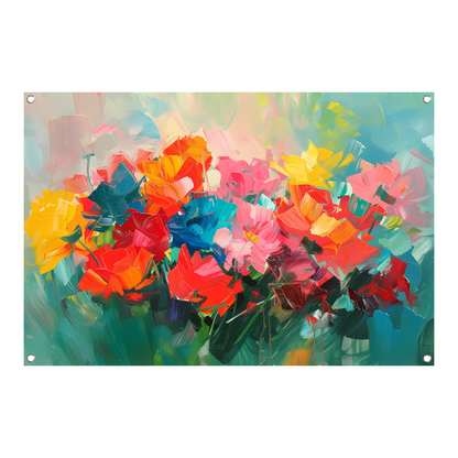 Abstracte kleurrijke bloemenweide olieverfschilderij tuinposter