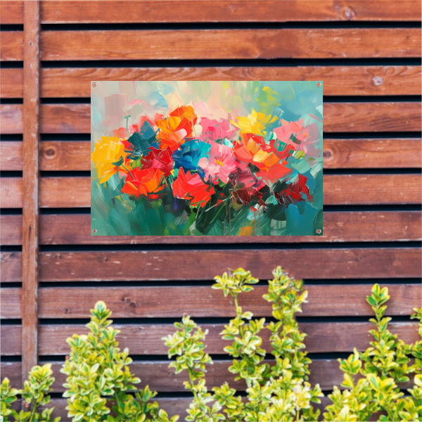 Abstracte kleurrijke bloemenweide olieverfschilderij tuinposter