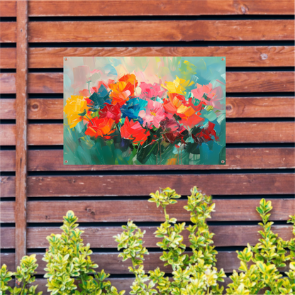 Abstracte kleurrijke bloemenweide olieverfschilderij tuinposter