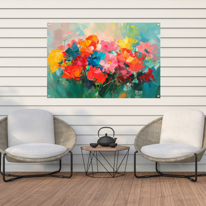 Abstracte kleurrijke bloemenweide olieverfschilderij tuinposter