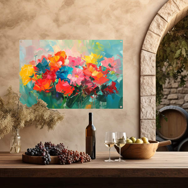 Abstracte kleurrijke bloemenweide olieverfschilderij tuinposter