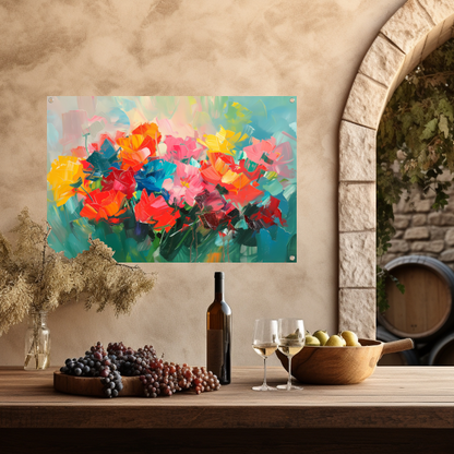 Abstracte kleurrijke bloemenweide olieverfschilderij tuinposter