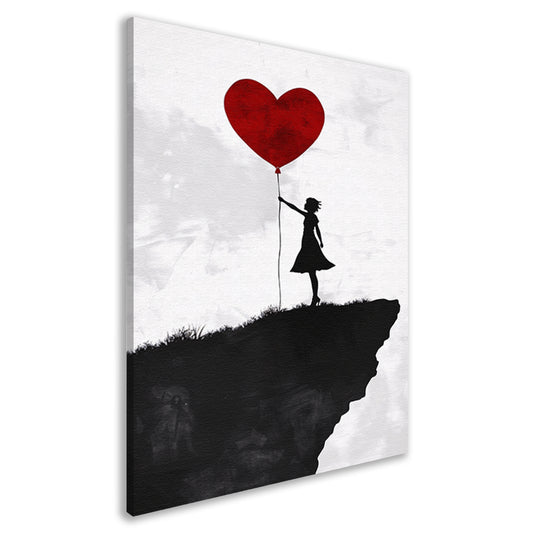 Meisje met Rode Ballon op Klif canvas