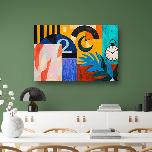 Kleurrijk abstract schilderij met klokken en bladeren acrylglas