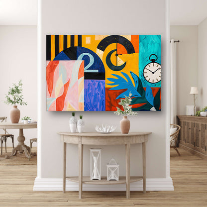 Kleurrijk abstract schilderij met klokken en bladeren acrylglas