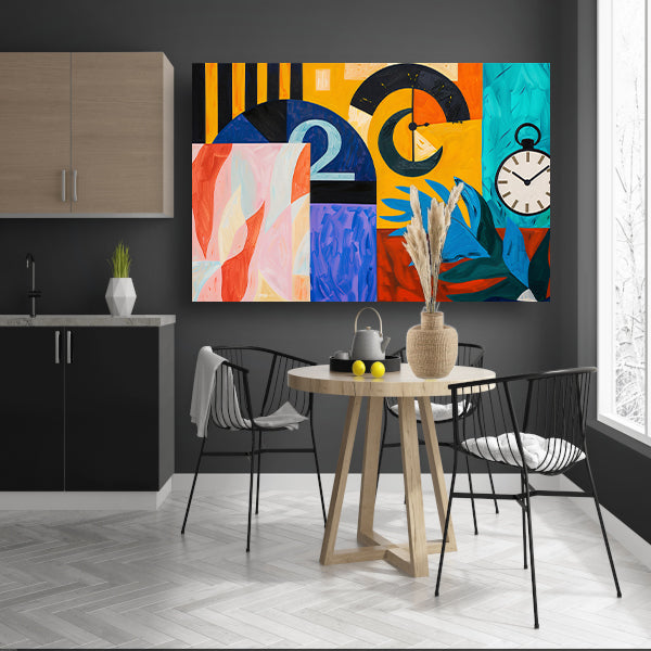 Kleurrijk abstract schilderij met klokken en bladeren acrylglas