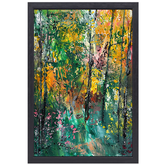 Abstracte Herfst in Kleurrijk Boslandschap canvas met baklijst