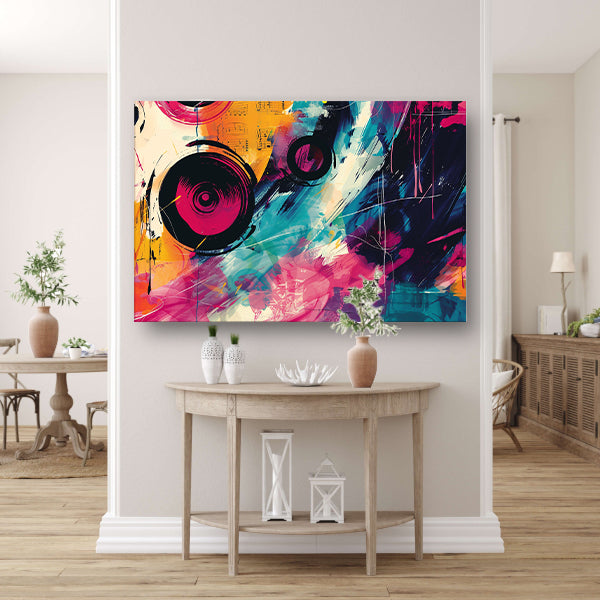 Abstracte kleurrijke compositie met muzikale elementencanvas
