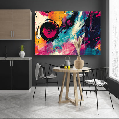 Abstracte kleurrijke compositie met muzikale elementencanvas