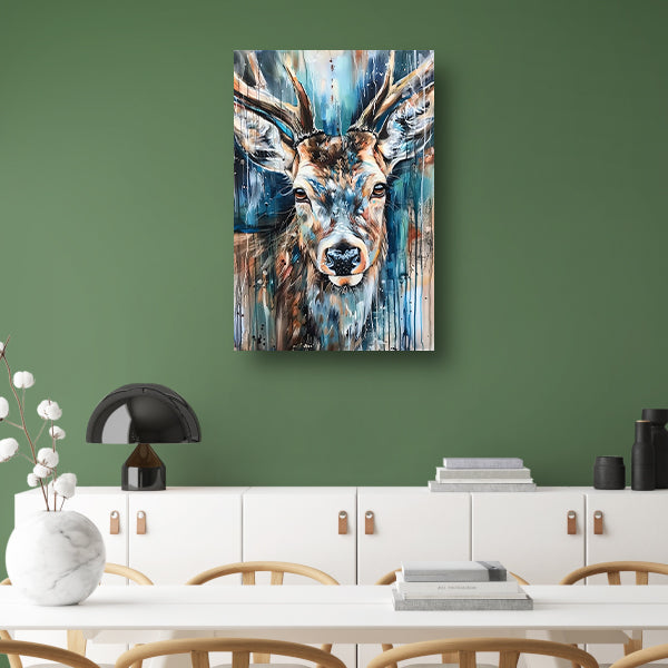 Kleurrijk abstract schilderij van een hert canvas met baklijst