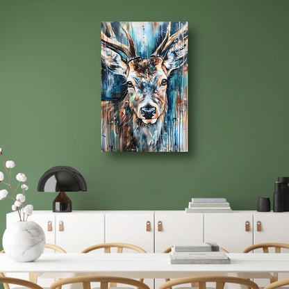 Kleurrijk abstract schilderij van een hert canvas met baklijst