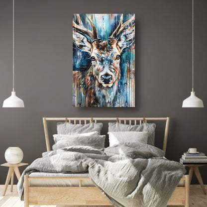 Kleurrijk abstract schilderij van een hert canvas met baklijst