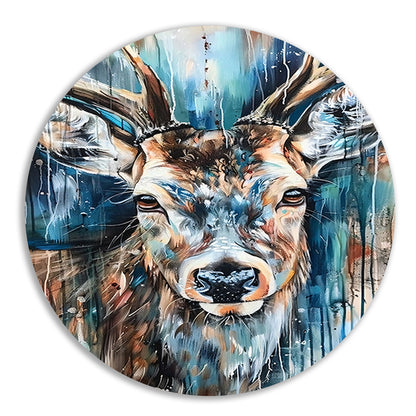 Kleurrijk abstract schilderij van een hert forex muurcirkel