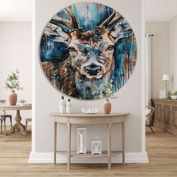 Kleurrijk abstract schilderij van een hert forex muurcirkel