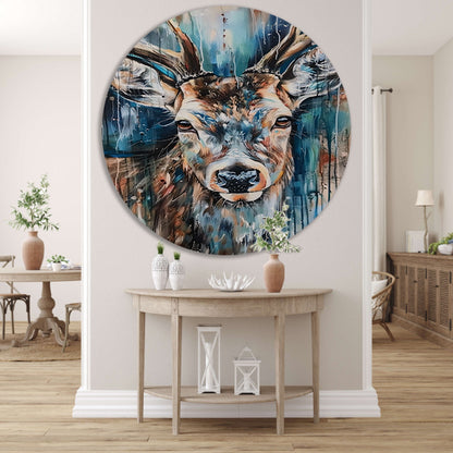 Kleurrijk abstract schilderij van een hert forex muurcirkel