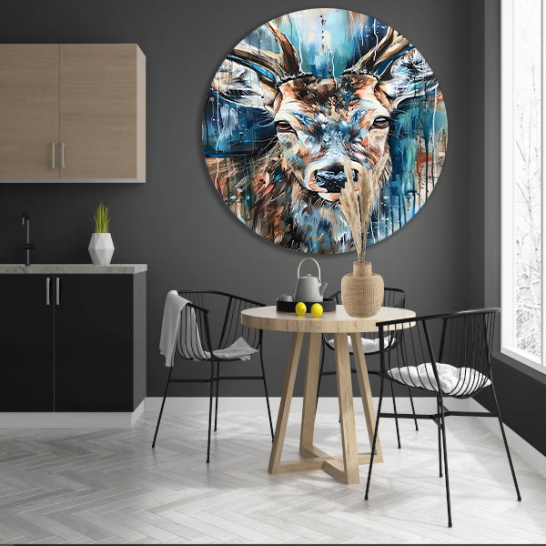 Kleurrijk abstract schilderij van een hert forex muurcirkel