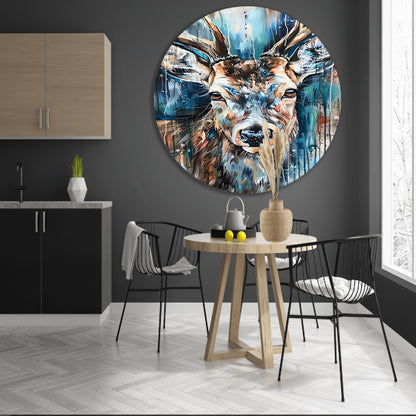 Kleurrijk abstract schilderij van een hert aluminium muurcirkel