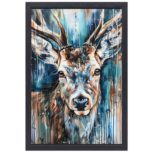 Kleurrijk abstract schilderij van een hert canvas met baklijst