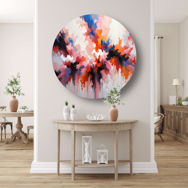 Explosie van Kleur in Moderne Abstractie aluminium muurcirkel
