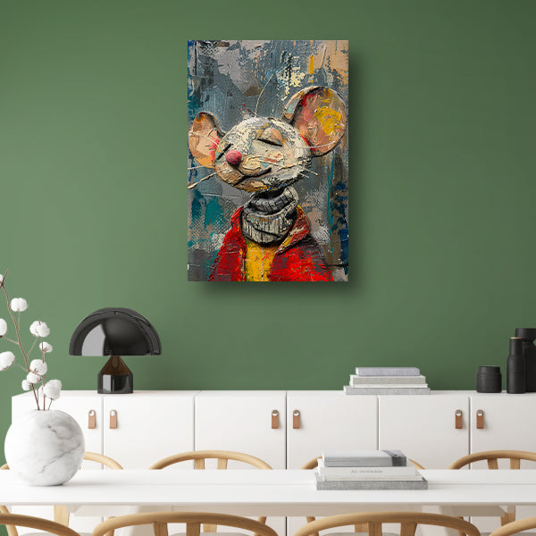 Schilderij van een gelukzalige muis in een rode trui poster