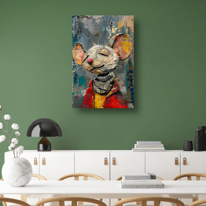 Schilderij van een gelukzalige muis in een rode trui poster