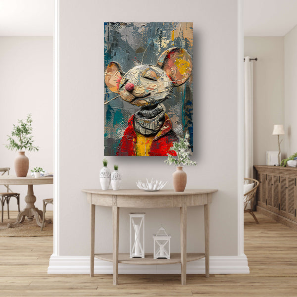 Schilderij van een gelukzalige muis in een rode trui poster