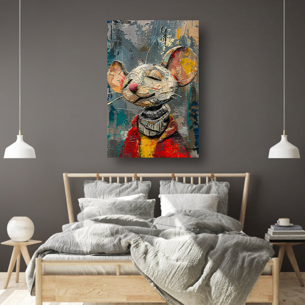 Schilderij van een gelukzalige muis in een rode trui poster
