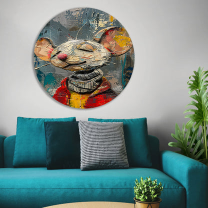 Schilderij van een gelukzalige muis in een rode trui aluminium muurcirkel