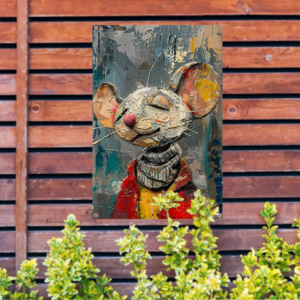 Schilderij van een gelukzalige muis in een rode trui tuinposter