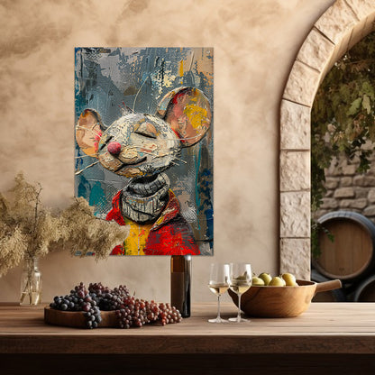 Schilderij van een gelukzalige muis in een rode trui tuinposter