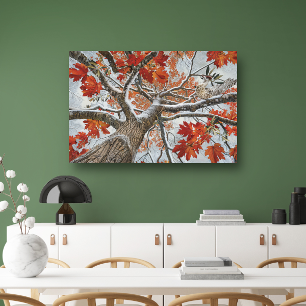 Roodborst in Herfstkleuren canvas met baklijst