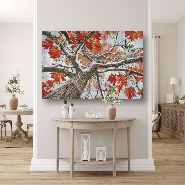 Roodborst in Herfstkleuren canvas met baklijst