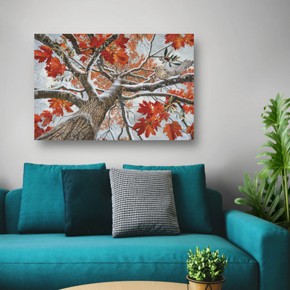 Roodborst in Herfstkleuren canvas met baklijst