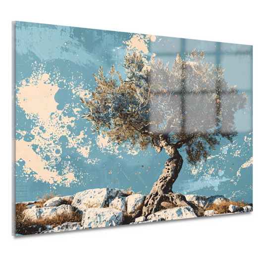 Olijfboom op rotsachtige heuvel acrylglas