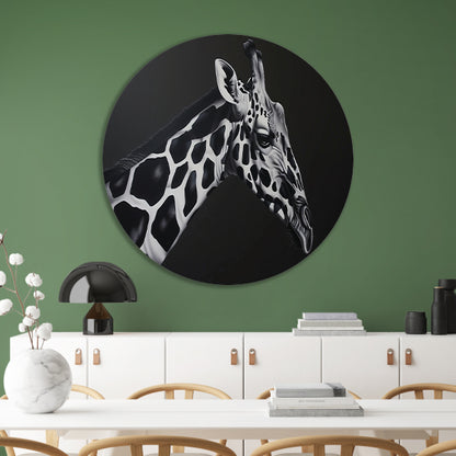 Monochrome Giraffe in Abstracte Patronen aluminium muurcirkel