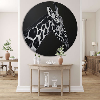 Monochrome Giraffe in Abstracte Patronen aluminium muurcirkel