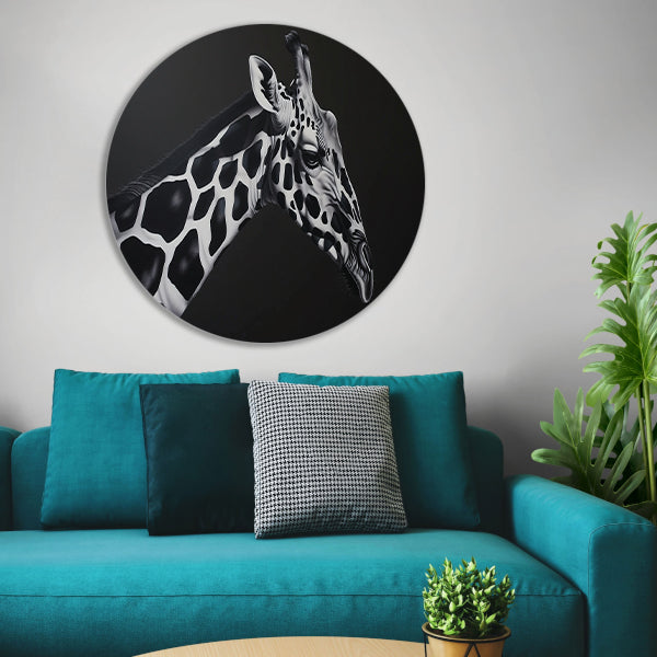Monochrome Giraffe in Abstracte Patronen aluminium muurcirkel
