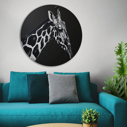 Monochrome Giraffe in Abstracte Patronen aluminium muurcirkel